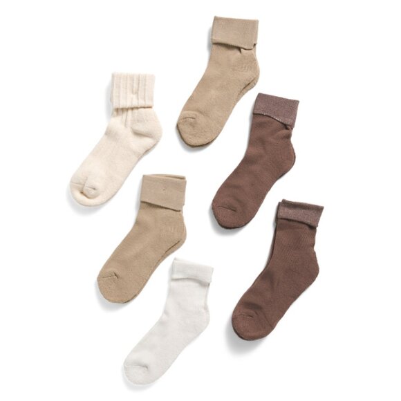JESSICA SIMPSON Ivory Multi 6pk Super Soft Foldover Cuff Quarter Cut Socks - Picture 1 of 2